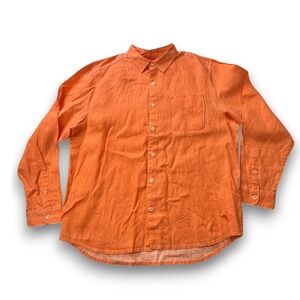 Tommy Bahama Mens XL Orange 100% Linen Long Sleeve Button Down Shirt TR310622